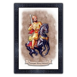 pnf uv textured framed poster of chhatrapati shivaji with wooden synthetic frame p-148 135x19inchframed printmulticolour