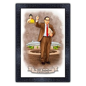 pnf uv textured framed poster of dr b r ambedkar with wooden synthetic frame p-153 135x19inchframed printmulticolour