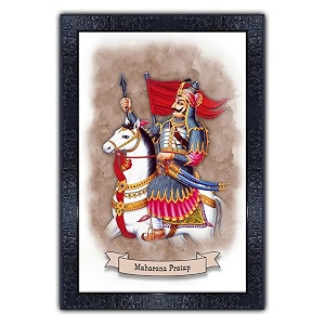 pnf uv textured framed poster of maharana pratap with wooden synthetic frame p-147 135x19inchframed printmulticolour