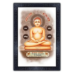 pnf uv textured framed poster of mahavir swami with wooden synthetic frame p-301 135x19inchframed printmulticolour