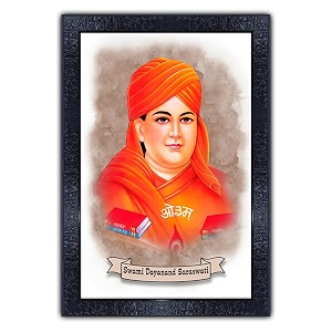 pnf uv textured framed poster of swami dayanand saraswati with wooden synthetic frame p-173 135x19inchframed printmulticolour