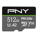 PNY 512GB PRO Elite C10 U3 V30 A2 microSDXC Flash Memory Card, 4K UHD