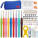 Pnytty 109pcs Crochet Hooks Kit Include 9pcs Ergonomic Crochet Hooks, 50g Premium Polyester Fiber Fill, Plastic Eyes, Noses, Crochet Tool Kit for Arthritic Hand Knitting Craft Handmade Crochet Project