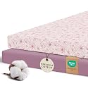 Pobi Baby Pack N Play Sheets for Girls, 2-Pack, Cotton Blend (Blossom)