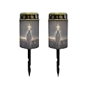 Poceacles 2 Pack Cross Outdoor Lights Solar Powered Flameless Candle Cemetery Votive Candles Waterproof Outdoor Memorial Candle Solar Stake Lights for Grave Cemetery, God Cross Galaxy Brown