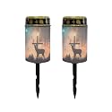 Poceacles 2 PCS Cross Solar Lights Outdoor for Garden Lawn Cemetery Grave Decorative Cemetery Solar Candle Grave Flameless Candle for Outside Home Decorations, Deer Cross Galaxy Shiny