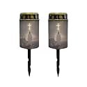 Poceacles 2 PCS Cross Solar Pathway Lights Outdoor Grave Solar Lights Outside Waterproof Cemetery Flameless Candles Outdoor Solar Candle Grave Markers Eternal Decor, God Cross Galaxy Black