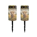 Poceacles 2 PCS Solar Lights Outdoor for Cemetery Grave Decorations, Fake LED Pillar Candles Solar Powered Waterproof Outdoor Stake Lights Grave Markers, Cow Sunflower Field