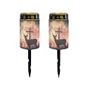 Poceacles 2 Pieces Cross Outdoor Solar Lights Solar Garden Lights Cemetery Solar Lights Water Resistant Pillar Candle Solar Garden Stake Lights for Cemetery Grave Decorations, Deer Cross Galaxy Red