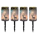 Poceacles 4 PCS Cross Solar Lights Outdoor for Garden Lawn Cemetery Grave Decorative Cemetery Solar Candle Grave Flameless Candle for Outside Home Decorations, Deer Cross Galaxy Shiny