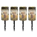 Poceacles 4 PCS Solar Lights Outdoor for Cemetery Grave Decorations, Fake LED Pillar Candles Solar Powered Waterproof Outdoor Stake Lights Grave Markers, Cow Sunflower Field