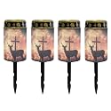 Poceacles 4 Pieces Cross Outdoor Solar Lights Solar Garden Lights Cemetery Solar Lights Water Resistant Pillar Candle Solar Garden Stake Lights for Cemetery Grave Decorations, Deer Cross Galaxy Red