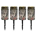 Poceacles Christmas Decor Solar Powered Flameless Candle Cemetery Votive Candles Holiday Outdoor Memorial Solar Stake Lights, Deer Christmas Poinsettia, Pack of 4
