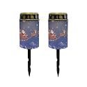 Poceacles Christmas Lights Solar Grave Candle Solar Cemetery Candles LED Automatic Outdoor Flameless Cemetery Lights for Christmas, Santa Claus Reindeer Sky Print, 2 Piece Set