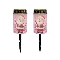 Poceacles Christmas Solar Lights Garden Cemetery Flameless Candle Water Resistant Pillar Candle Solar Garden Stake Lights for Christmas Decorations, Santa Claus Pink, 2 Pack