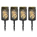 Poceacles Cross Outdoor Solar Lights Waterproof Outdoor Lights Solar Powered Solar Lantern Light Blessed Candles Cemetery Lights Outdoor Stake Home Decorative, Sunflower Hummingbird Cross, Pack of 4