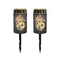 Poceacles Cross Outdoor Solar Lights Waterproof Outdoor Lights Solar Powered Solar Lantern Light Blessed Candles Cemetery Lights Outdoor Stake Home Decorative, Sunflower Hummingbird Cross, Pack of 2