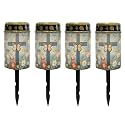 Poceacles Cross Solar Lights Outdoor for Cemetery Grave Solar Lights Outdoor Waterproof Decorative Flameless Candle for Cemetery Garden Backyard Outdoor Decor, Butterfly Cross Floral Green, Pack of 4