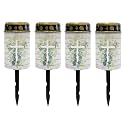 Poceacles Cross Solar Lights Outdoor Grave Solar Lights for Cemetery Decoration Solar Outdoor Lights Cemetery Solar Lamp for Garden Backyard Pathway Decor, Eucalyptus Leaf Cross Wood Grain, Pack of 4
