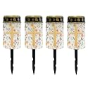 Poceacles Cross Solar Lights Outdoor Solar Powered Outdoor Cemetery Stake Lights Grave Solar Lamp Landscape Lighting Waterproof Grave Flameless Candles, Yellow Floral Cross, Pack of 4
