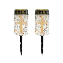 Poceacles Cross Solar Lights Outdoor Solar Powered Outdoor Cemetery Stake Lights Grave Solar Lamp Landscape Lighting Waterproof Grave Flameless Candles, Yellow Floral Cross, Pack of 2
