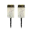 Poceacles Cross Solar Lights Outdoor Solar Powered Outdoor Grave Stake Solar Lights Solar Grave Lantern Landscape Lights Waterproof Cemetery Flameless Candles, Dove of Peace Lily Cross, Pack of 2