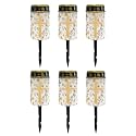 Poceacles Cross Solar Lights Outdoor Solar Powered Outdoor Cemetery Stake Lights Grave Solar Lamp Landscape Lighting Waterproof Grave Flameless Candles, Yellow Floral Cross, Pack of 6