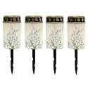 Poceacles Cross Solar Lights Outdoor Solar Powered Outdoor Grave Stake Solar Lights Solar Grave Lantern Landscape Lights Waterproof Cemetery Flameless Candles, Dove of Peace Lily Cross, Pack of 4