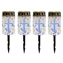 Poceacles Cross Solar Lights Outdoor Waterproof Cemetery Lights Solar Powered Grave Solar Lantern Outdoor Waterproof Walkway Lights for Lawn Garden Pathway, Blue Floral Cross, Pack of 4