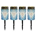 Poceacles Cross Solar Lights Outdoor Waterproof Grave Solar Lights for Cemetery LED Flameless Candle Cemetery Solar Candle Lights Pillar Candles Outdoor Decor, Dove of Peace Cross Blue, Pack of 4