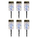 Poceacles Cross Solar Lights Outdoor Waterproof Cemetery Lights Solar Powered Grave Solar Lantern Outdoor Waterproof Walkway Lights for Lawn Garden Pathway, Blue Floral Cross, Pack of 6