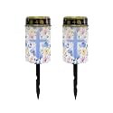 Poceacles Cross Solar Lights Outdoor Waterproof Cemetery Lights Solar Powered Grave Solar Lantern Outdoor Waterproof Walkway Lights for Lawn Garden Pathway, Blue Floral Cross, Pack of 2