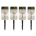 Poceacles Cross Solar Lights Solar Cemetery Lights Solar Grave Lights Outdoor Waterproof Decoration Pathway Lights Garden Solar Candle for Memorial Day Decor, Flower Butterfly Cross, Pack of 4