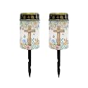 Poceacles Cross Solar Lights Solar Cemetery Lights Solar Grave Lights Outdoor Waterproof Decoration Pathway Lights Garden Solar Candle for Memorial Day Decor, Flower Butterfly Cross, Pack of 2