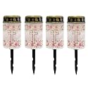 Poceacles Cross Solar Outdoor Lights Solar Grave Lights Solar Cemetery Candles LED Automatic Flameless Candles Cemetery Outdoor Solar Lights for Loss of Dad, Pink Floral Cross, Pack of 4