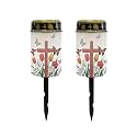 Poceacles Cross Solar Outdoor Lights Waterproof Cemetery Lights Solar Powered Grave Candle Lights Outdoor Waterproof Landscape Lights for Lawn Garden Yard, Butterfly Tulip Lily Red Cross, Pack of 2