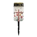 Poceacles Cross Solar Outdoor Lights Waterproof Cemetery Lights Solar Powered Grave Candle Lights Outdoor Waterproof Landscape Lights for Lawn Garden Yard, Butterfly Tulip Lily Red Cross