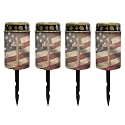 Poceacles Cross Solar Pathway Lights Outdoor Grave Solar Lights Outside Waterproof Cemetery Flameless Candles Outdoor Solar Candle Grave Markers Eternal Decor, Cross American Flag Vintage, Pack of 4