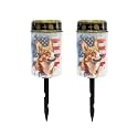 Poceacles Flameless Candle Set of 2 Solar Powered Grave Outdoor Solar Lights Cemetery Candle Lights Fake LED Pillar Candles Outdoor Waterproof Decorative Outdoor Garden Decor, Corgi American Flag