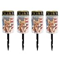 Poceacles Flameless Candle Set of 4 Solar Powered Grave Outdoor Solar Lights Cemetery Candle Lights Fake LED Pillar Candles Outdoor Waterproof Decorative Outdoor Garden Decor, Corgi American Flag