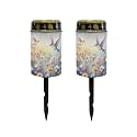 Poceacles Flameless Candle Solar Powered Grave Outdoor Solar Lights Cemetery Candle Lights Fake LED Pillar Candles Outdoor Waterproof Decorative, Hummingbird Daisy Purple, Pack of 2