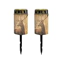 Poceacles Flameless Candle Solar Powered Grave Outdoor Lights Cemetery Candle Flameless Fake LED Pillar Lights Outdoor Waterproof Lawn Decoration, Deer Print, Pack of 2