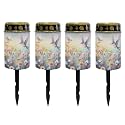 Poceacles Flameless Candle Solar Powered Grave Outdoor Solar Lights Cemetery Candle Lights Fake LED Pillar Candles Outdoor Waterproof Decorative, Hummingbird Daisy Purple, Pack of 4