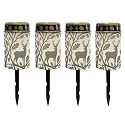 Poceacles Outdoor Solar Lights Solar Grave Candle Outdoor Waterproof Cemetery LED Candles for Cemetery Lawn Porch Outside Decoration, Deer Leaf Green Beige, 4 Piece Set