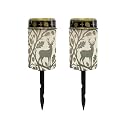 Poceacles Outdoor Solar Lights Solar Grave Candle Outdoor Waterproof Cemetery LED Candles for Cemetery Lawn Porch Outside Decoration, Deer Leaf Green Beige, 2 Piece Set