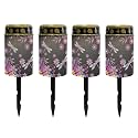 Poceacles Outdoor Solar Powered Cemetery Lights Grave Outdoor Stake Lights Garden Solar Lantern Flameless Candles Garden Decoration, Hippie Flower Dragonfly Violet, 4 Pcs