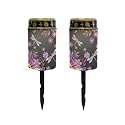Poceacles Outdoor Solar Powered Cemetery Lights Grave Outdoor Stake Lights Garden Solar Lantern Flameless Candles Garden Decoration, Hippie Flower Dragonfly Violet, 2 Pcs