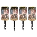 Poceacles Solar Candle Cemetery Solar Lights for Grave LED Garden Lights Solar Powered Solar Pathway Lights Outdoor Waterproof with Dusk to Dawn Sensor, Horse American Flag, Pack of 4