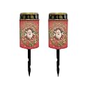 Poceacles Solar Candle Cemetery Solar Lights for Grave LED Garden Flameless Powered Pathway Lights Outdoor Christmas Holiday Party Decor, Santa Claus Poinsettia Red, 2 Pack