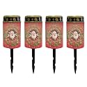 Poceacles Solar Candle Cemetery Solar Lights for Grave LED Garden Flameless Powered Pathway Lights Outdoor Christmas Holiday Party Decor, Santa Claus Poinsettia Red, 4 Pack